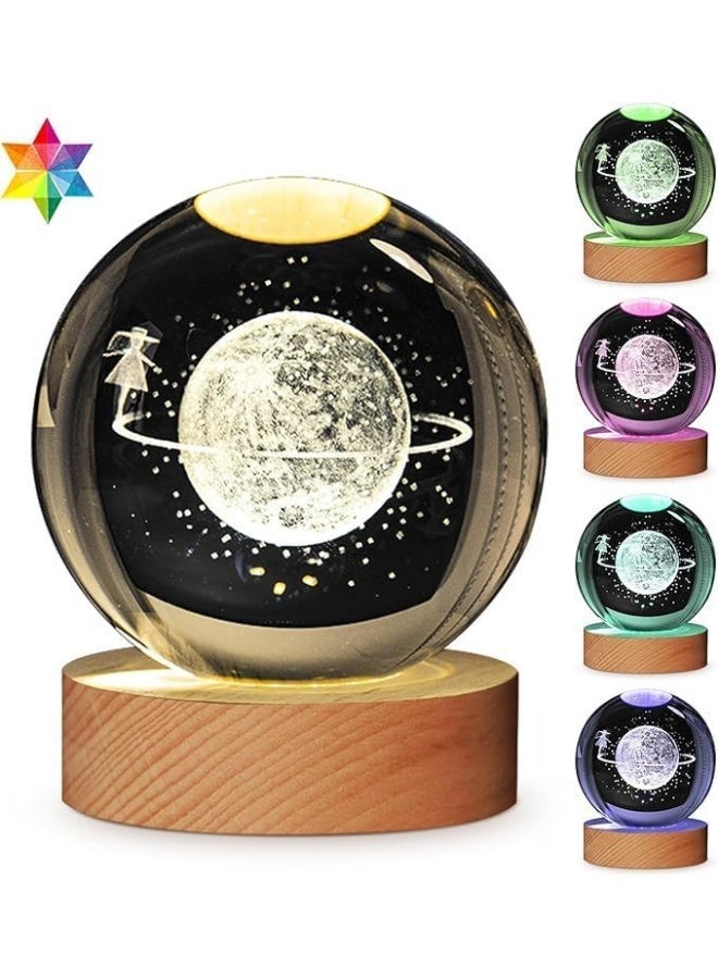 مصباح ليلي ثلاثي الأبعاد للأطفال من كريستال كريستال ثلاثي الأبعاد مع قاعدة إضاءة ملوّنة LED أضواء متغيرة اصفر دافئ لعيد الميلاد للمراهقين جالاكسي - Image 2