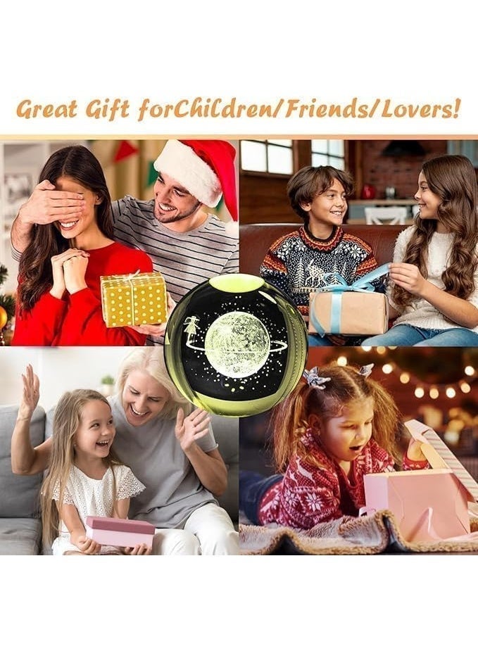 مصباح ليلي ثلاثي الأبعاد للأطفال من كريستال كريستال ثلاثي الأبعاد مع قاعدة إضاءة ملوّنة LED أضواء متغيرة اصفر دافئ لعيد الميلاد للمراهقين جالاكسي - Image 3