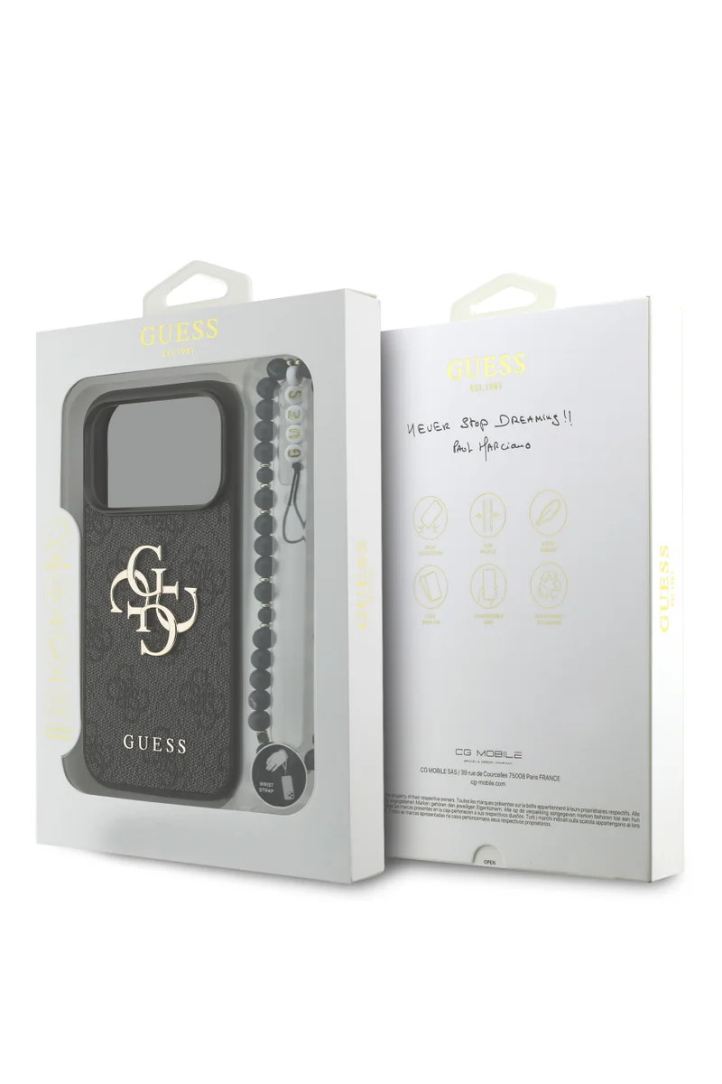 GUESS iPhone 17 Pro Max 4G PU Leather Case With Big 4G & Classic Logo & lanyard / Ultra Slim / lightweight design / Easy Installation - Black