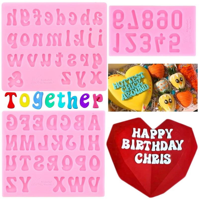 Zixiang Letter Molds Chocolate Covered Strawberries Silicone Uppercase Lowercase Alphabet Number Fondant Mold For Making Candy Gummy Biscuit Ice Cube Tray Cake Decoration Set Of 3 - Image 2
