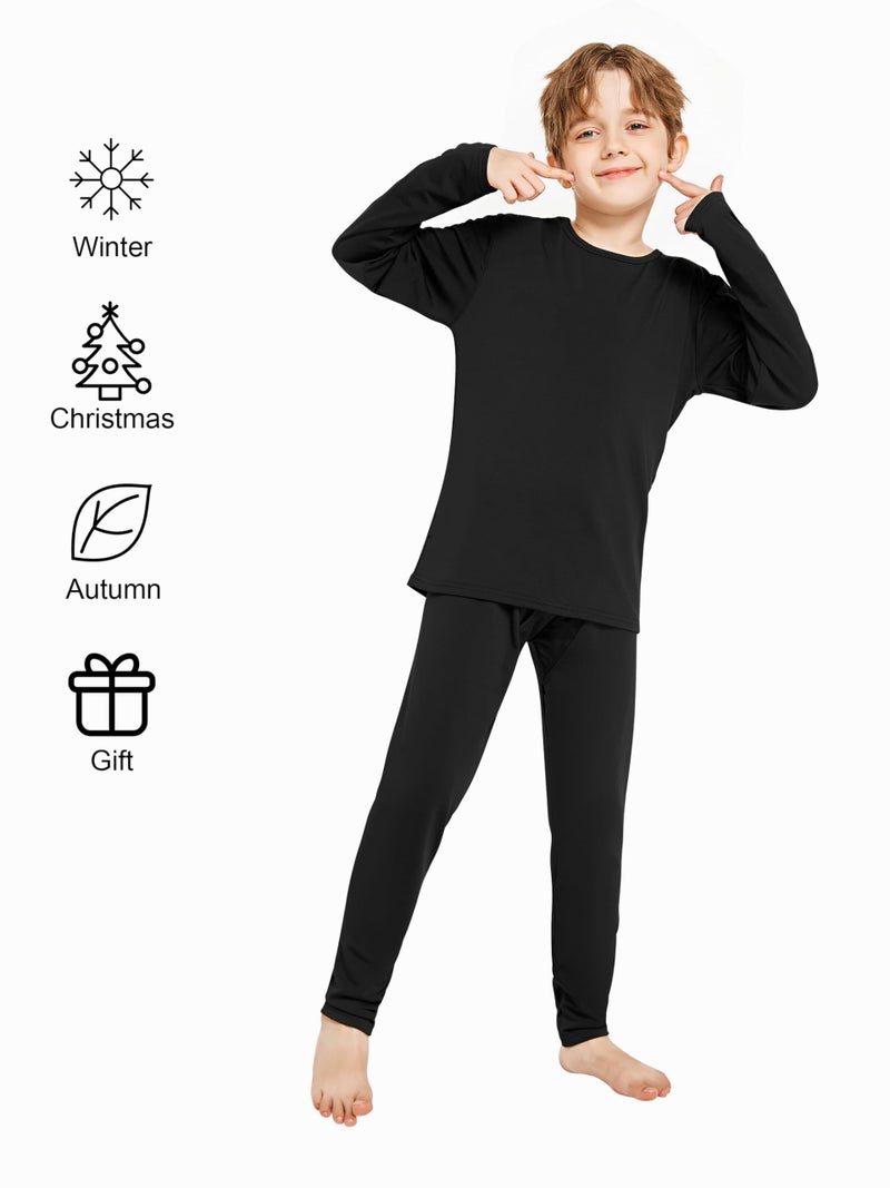 Resinta Kids Boys Thermal Underwear Set - Fleece Lined Base Layers Top & Bottom Toddler Long Johns for Cold Winter Black - Image 5
