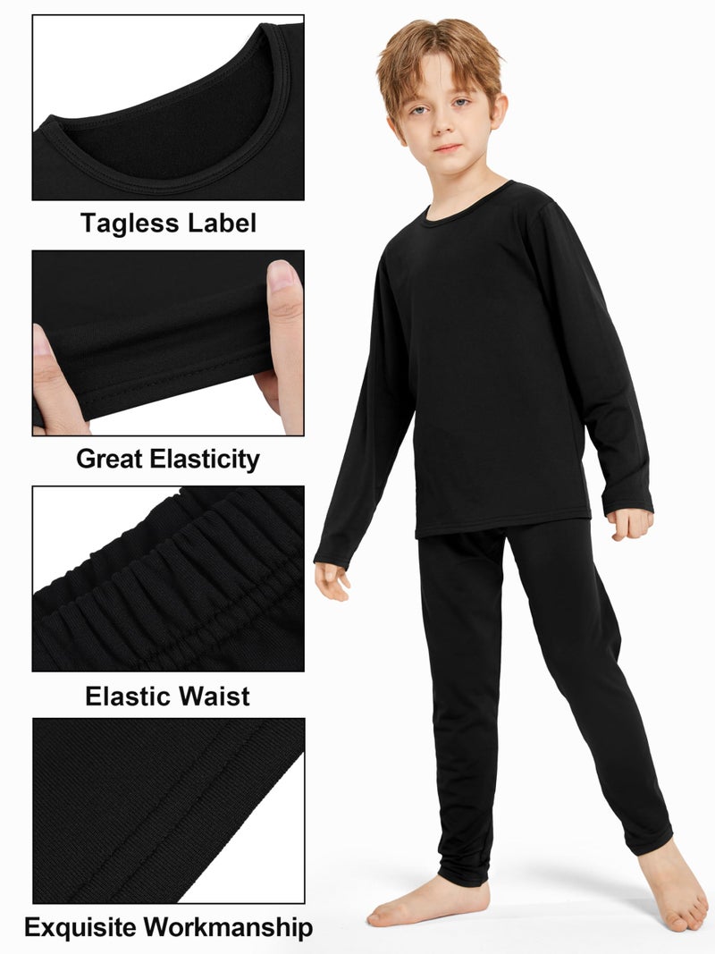 Resinta Kids Boys Thermal Underwear Set - Fleece Lined Base Layers Top & Bottom Toddler Long Johns for Cold Winter Black - Image 3