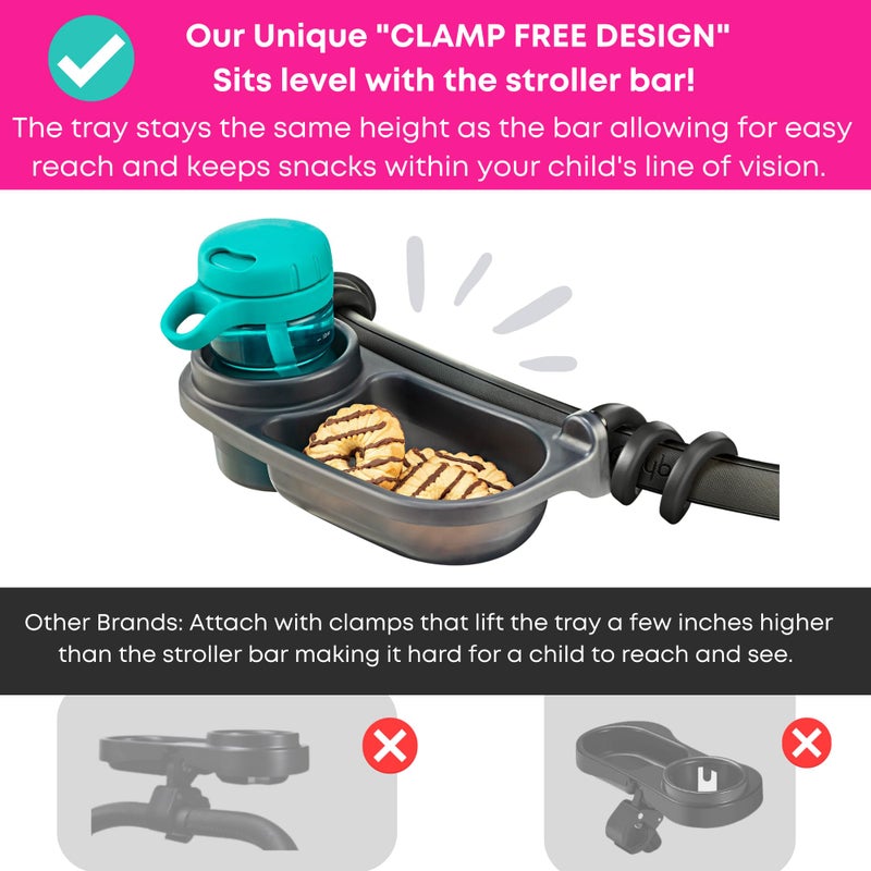 Swanoo Universal Stroller Snack Tray | Stroller Cup Holder | Silicone Arms Grip Stroller Bar Stays in Place | Stroller Tray Attachment with Cups Holder for Baby Toddler | Stroller Accessories - Image 3