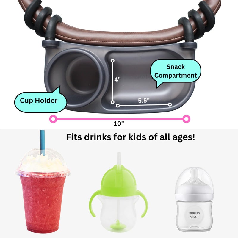 Swanoo Universal Stroller Snack Tray | Stroller Cup Holder | Silicone Arms Grip Stroller Bar Stays in Place | Stroller Tray Attachment with Cups Holder for Baby Toddler | Stroller Accessories - Image 4