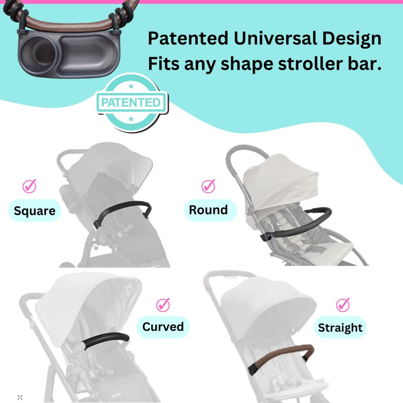 Swanoo Universal Stroller Snack Tray | Stroller Cup Holder | Silicone Arms Grip Stroller Bar Stays in Place | Stroller Tray Attachment with Cups Holder for Baby Toddler | Stroller Accessories - Image 5
