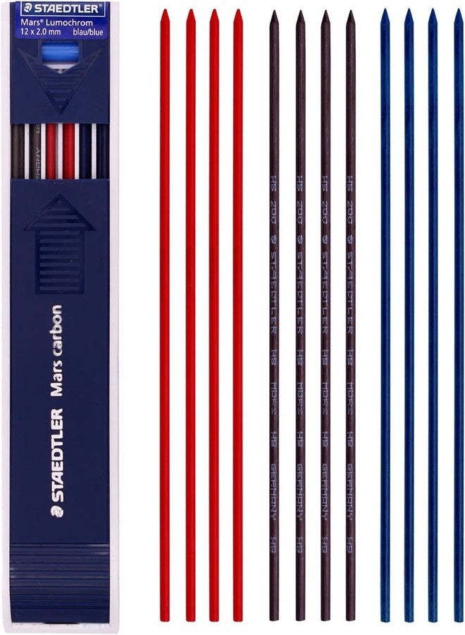 ZEESOON Mars Carbon Lead HB Color Mix 12 x 2mm (4 of Blue, 4 Red, 4 Black) for Staedtler - Image 1