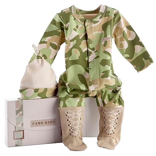 Baby Aspen Big Dreamzzz Baby Camo 2Piece Layette Set in Backpack Gift Box Tan 06 Months