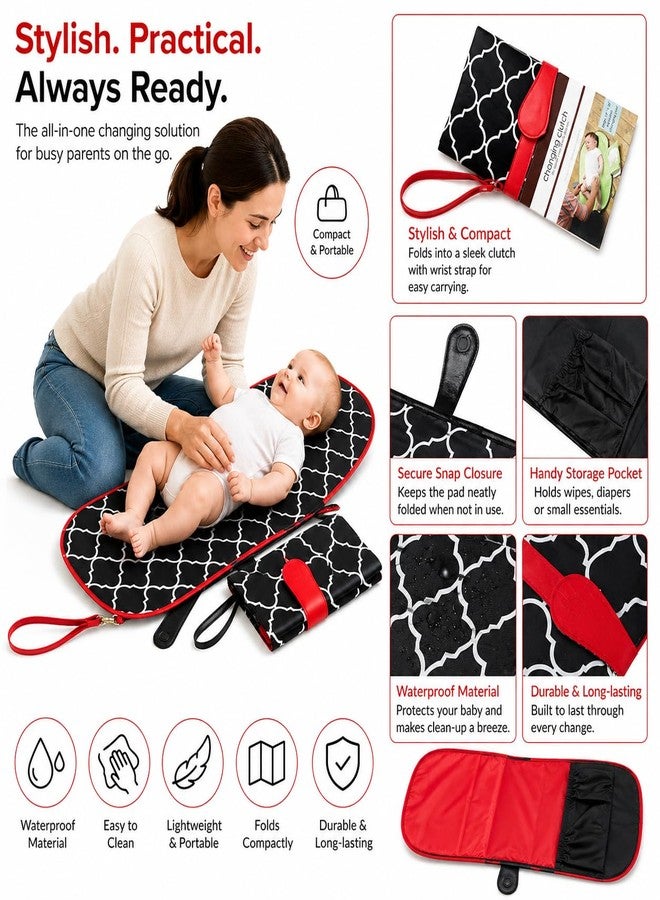 BABIES BLOOM Diaper Clutch Bag with Changing Matt, Waterproof Portable Baby Diaper Changing Station (Mommy Clutch Bag) (Black/Red) - Image 4