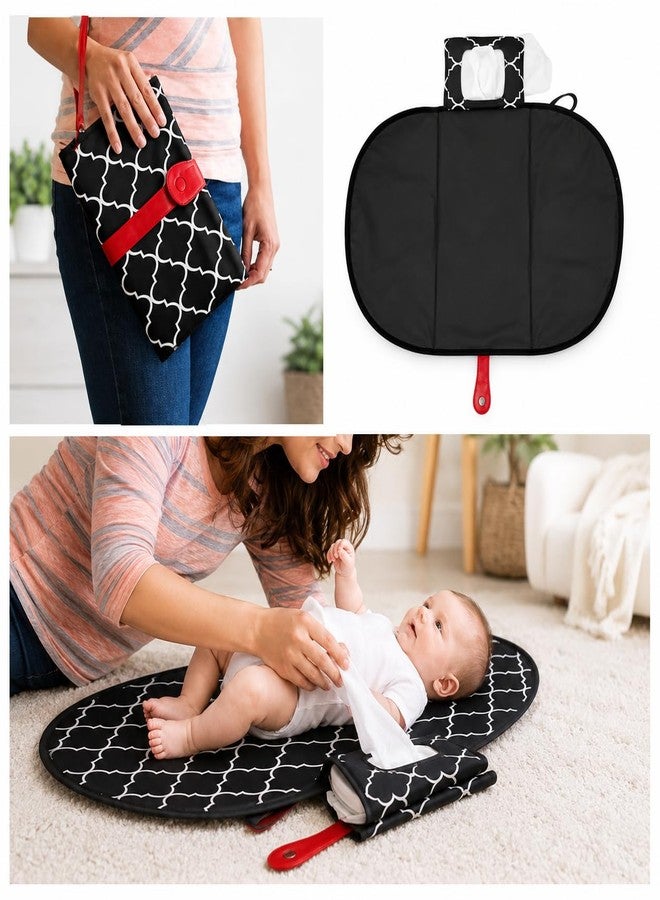 BABIES BLOOM Diaper Clutch Bag with Changing Matt, Waterproof Portable Baby Diaper Changing Station (Mommy Clutch Bag) (Black/Red) - Image 3
