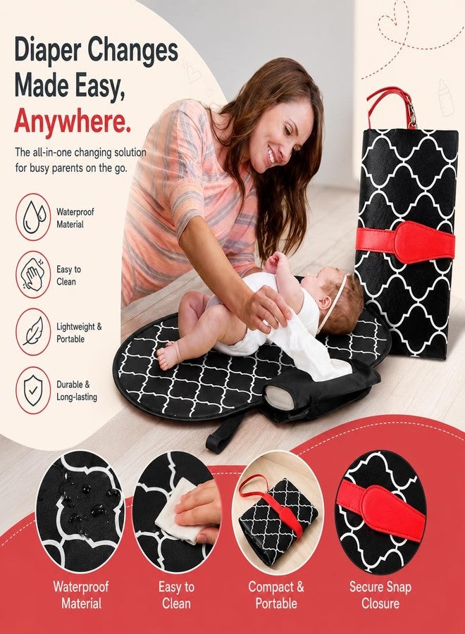 BABIES BLOOM Diaper Clutch Bag with Changing Matt, Waterproof Portable Baby Diaper Changing Station (Mommy Clutch Bag) (Black/Red) - Image 5