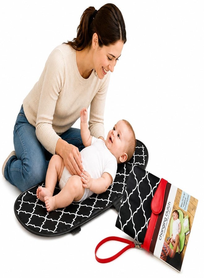 BABIES BLOOM Diaper Clutch Bag with Changing Matt, Waterproof Portable Baby Diaper Changing Station (Mommy Clutch Bag) (Black/Red) - Image 1