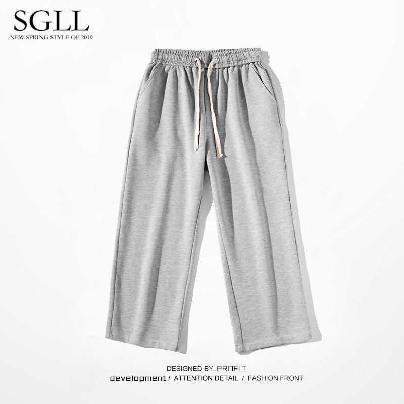 Boys All-Match Solid Color Sports Pants Men'S Trendy Straight Men'S Grey Casual Ins Loose Pants For - Image 1