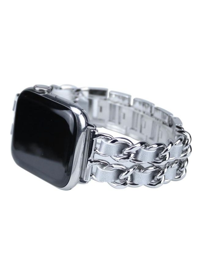 NIBEMINENT Denim Chain Stitching Watchband For Apple Watch Series 7 45mm/6 & SE 5 4 44mm/3 2 1 42mm Silver - Image 4