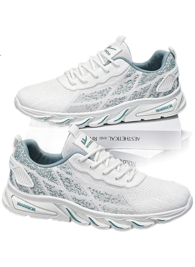 Pull Back Huili Men'S Shoes, Flyknit Mesh Upper, New Lightweight Breathable Versatile Sports Casual Shoes For Men, White/Blue, Size 40 - Image 2