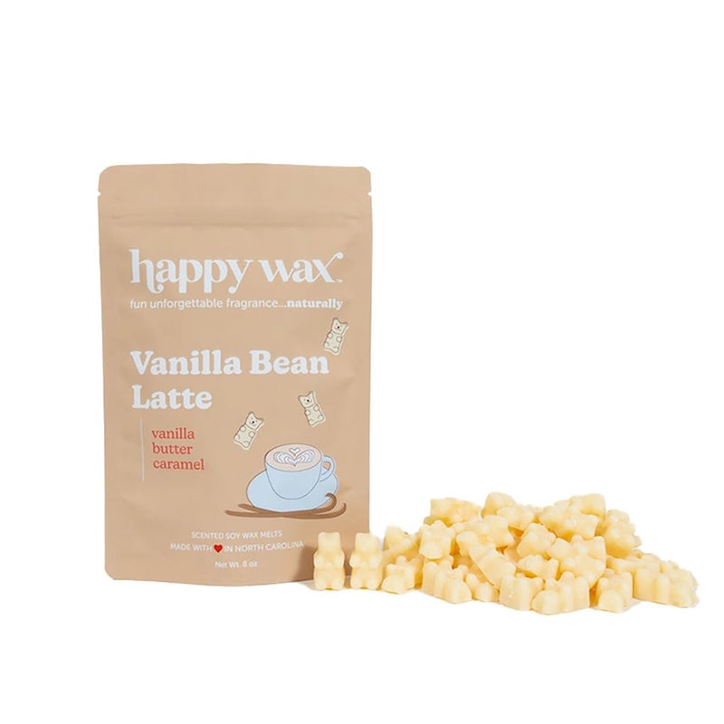 Happy Wax Vanilla Bean Latte Scented Bear Wax Melts - Natural Strong Coffee Scented - Infused with Essential Oils - Non Toxic - for Warmers (8 oz Pouch)