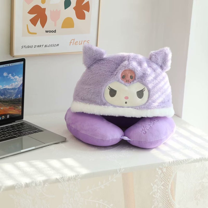 Cute Hooded Neck Pillow for Travel and Office Purple coolomi