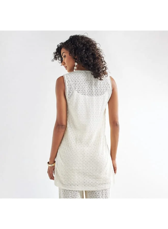Splash FAV Knit Textured Sleeveless Kimono with Tie-Up Detail