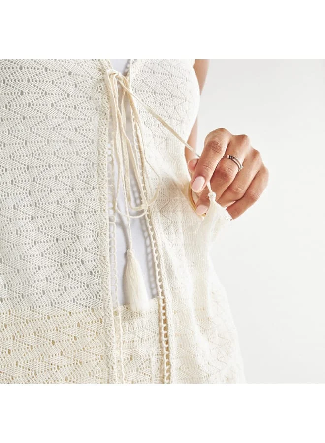 Splash FAV Knit Textured Sleeveless Kimono with Tie-Up Detail