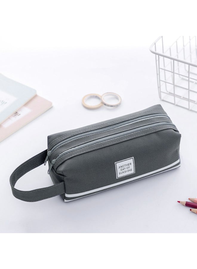 HELPS New Creative Double-layer Large Capacity Portable Pencil Case Simple Oxford Cloth Double Zipper Pencil Case Stationery Bag Stationery Box - Image 1