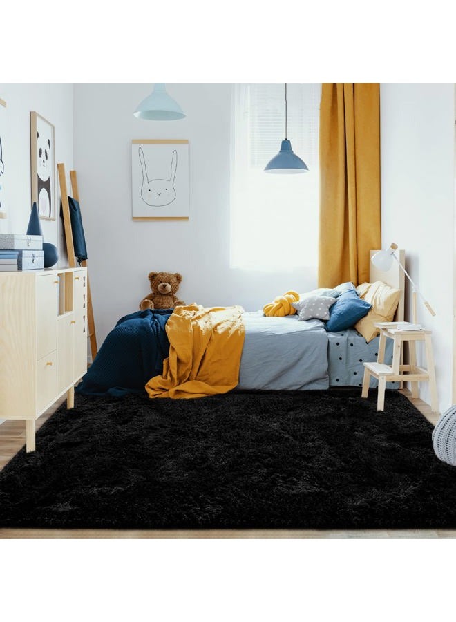 Jelymark Super Soft Shaggy Rug for Bedroom, 3x5 Feet Fluffy Carpet for Living Room, Fuzzy Indoor Plush Area Rug for Home Decor, Furry Floor Rugs for Dorm, Kids Nursery Rug for Girls, Black - Image 4