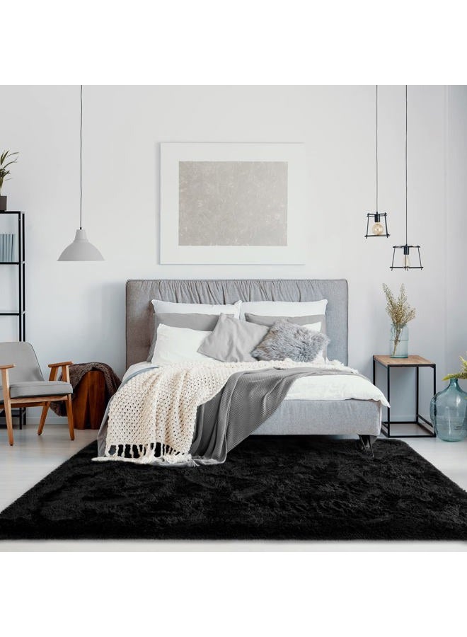 Jelymark Super Soft Shaggy Rug for Bedroom, 3x5 Feet Fluffy Carpet for Living Room, Fuzzy Indoor Plush Area Rug for Home Decor, Furry Floor Rugs for Dorm, Kids Nursery Rug for Girls, Black - Image 3