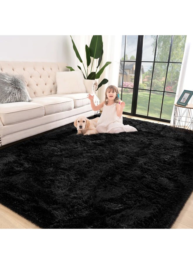 Jelymark Super Soft Shaggy Rug for Bedroom, 3x5 Feet Fluffy Carpet for Living Room, Fuzzy Indoor Plush Area Rug for Home Decor, Furry Floor Rugs for Dorm, Kids Nursery Rug for Girls, Black - Image 1