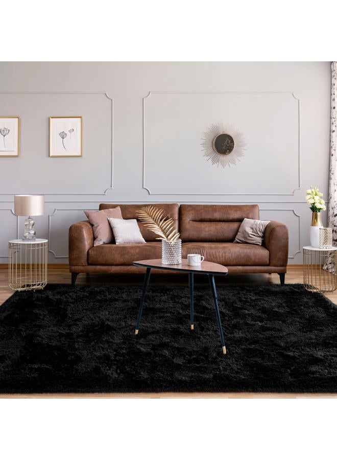 Jelymark Super Soft Shaggy Rug for Bedroom, 3x5 Feet Fluffy Carpet for Living Room, Fuzzy Indoor Plush Area Rug for Home Decor, Furry Floor Rugs for Dorm, Kids Nursery Rug for Girls, Black - Image 2