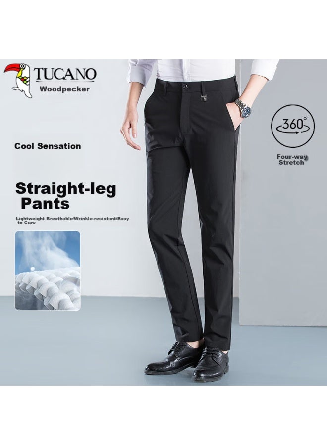 Tucano Tucano Casual Pants For Men, Summer Business Fashion Versatile Breathable Suit Pants Slim Fit Long Trousers Men's Clothing, Black, Size 32