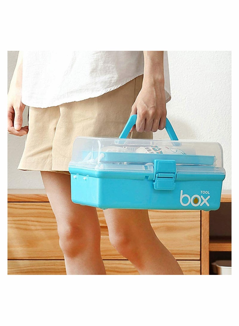 Medicine Box, Plastic 3 Layer Family First Aid Case Storage Organizer, Divided for Tool Holder Home Office Car Workplace Travel (Sky-blue) - Image 2
