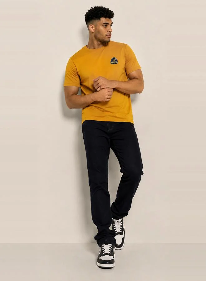 Take Two Mustard Printed Crew Neck T-Shirt By Falcon