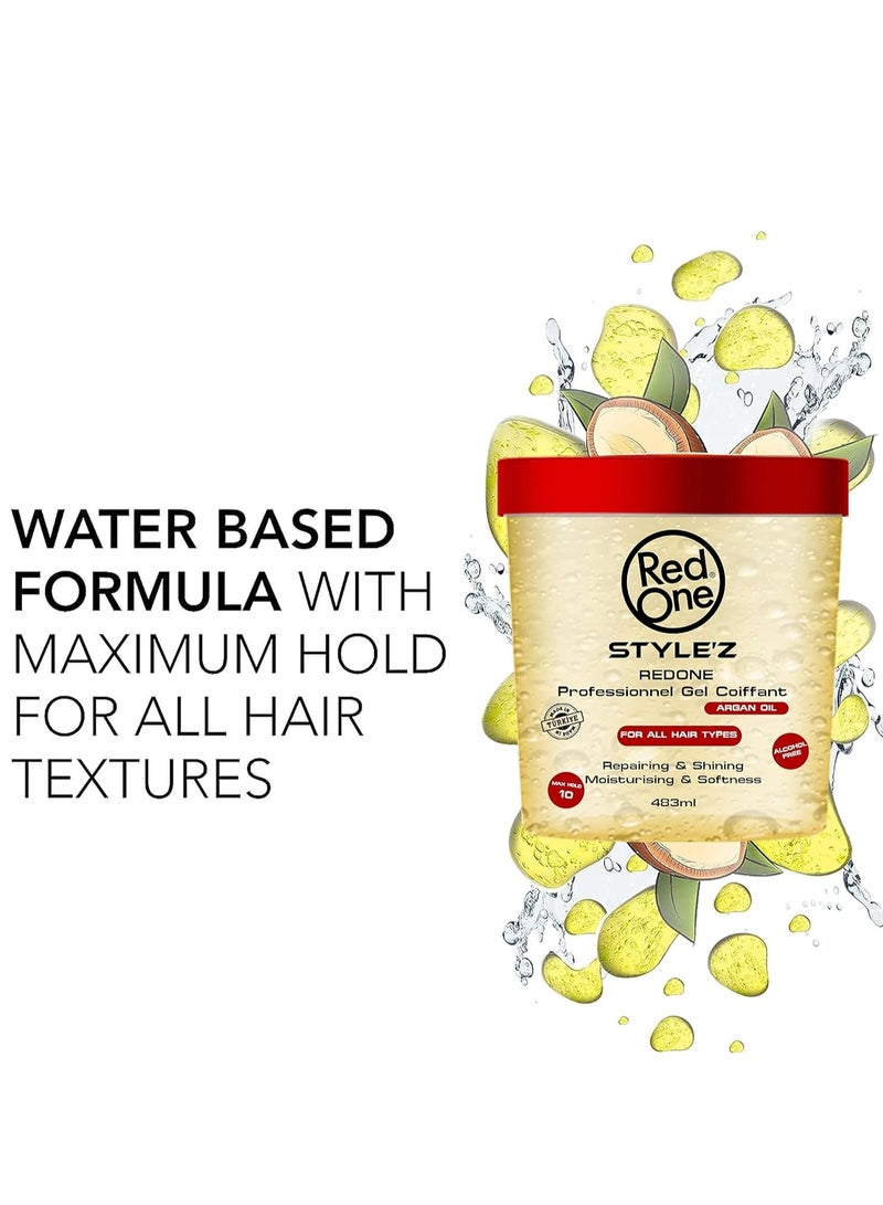 RedOne Style'z Professional Hair Gel Argan Oil 910ml – Strong Hold & Long-Lasting Shine - Image 2
