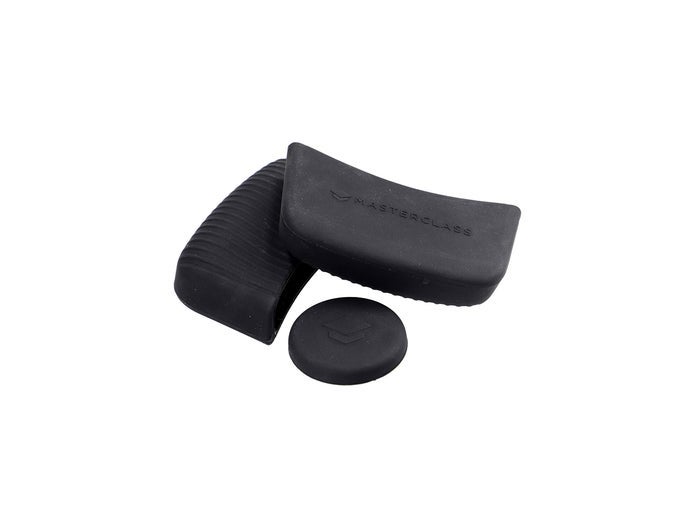 PAN HANDLE SLEEVE SET FOR CAST ALUMINIUM CASSEROLE DISHES EASY GRIP SILICONE 3 PIECES BLACK
