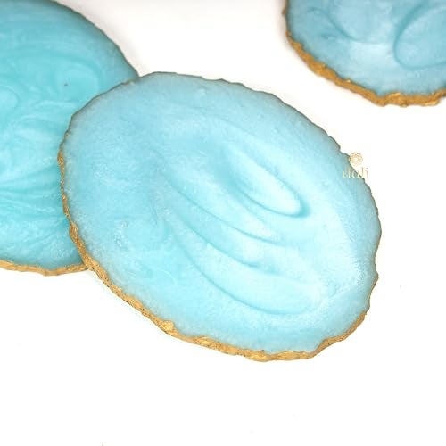 DULI Resin Coasters Set of 6 with Stand - Bar Wine Coasters for Table - Set of 6 Classy Yet Stylist Handmade Marble Stone Coaster Set with Holder (ResinCoasterW/G-Stand: Aqua) - Image 3