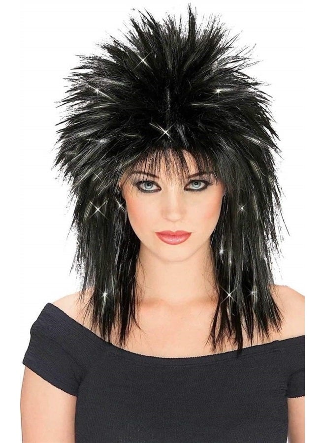 RUBIE'S womens Rockin Diva Wig With Tinsel Party Supplies, Black/Silver, One Size US - Image 1