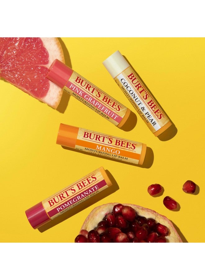 بيرتس بيز مرطب شفاه من بيرتس بيز، هدايا عيد الميلاد للعناية بالشفاه، فاكهة رائعة - رمان، جوز الهند، والكمثرى، والمانجو، والجريب فروت الوردي، علاج طبيعي (عبوة من 4 قطع) - Image 5