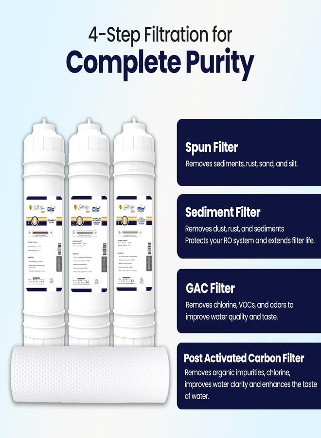 BioPlus Water Filter Kit for RO/UV/UF Purifiers – Sediment Filter 10"x2.5", Spun Filter 100g, GAC Carbon Filter, PAC Filter with Free pH Liquid Tester | Universal Pre-Filter Set for Clean & Healthy Water - Image 4