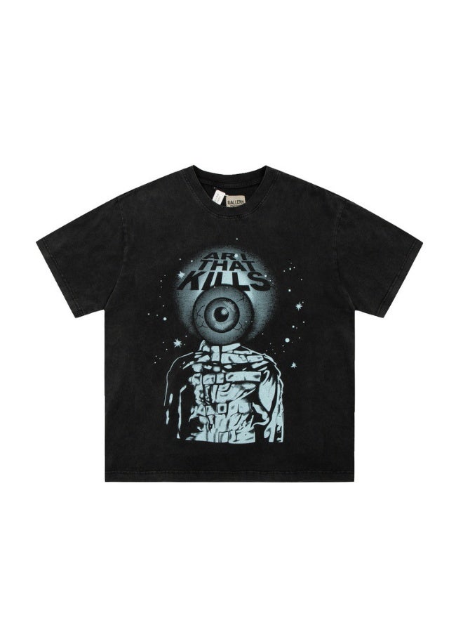 NIBEMINENT Vintage Washed Graphic T-Shirt for Men - Retro Distressed American Streetwear Summer Casual Tee, Couple Matching Short Sleeve Shirts - Image 1