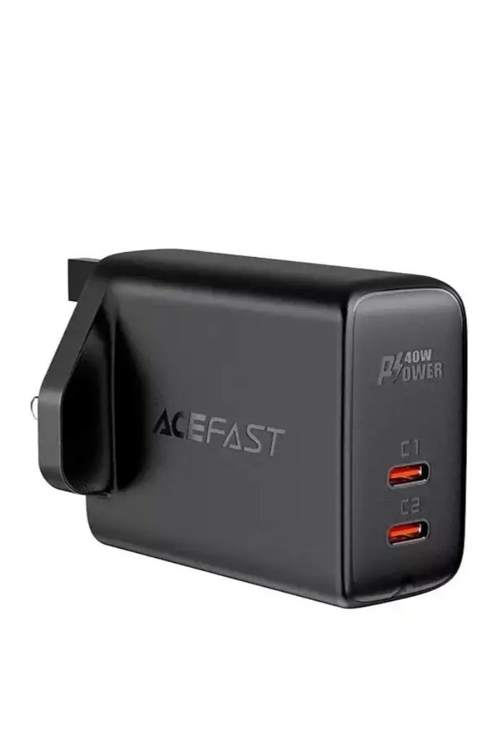 ACEFAST A12 PD40W (USB-C+USB-C) Dual Port Charger (UK) - Black