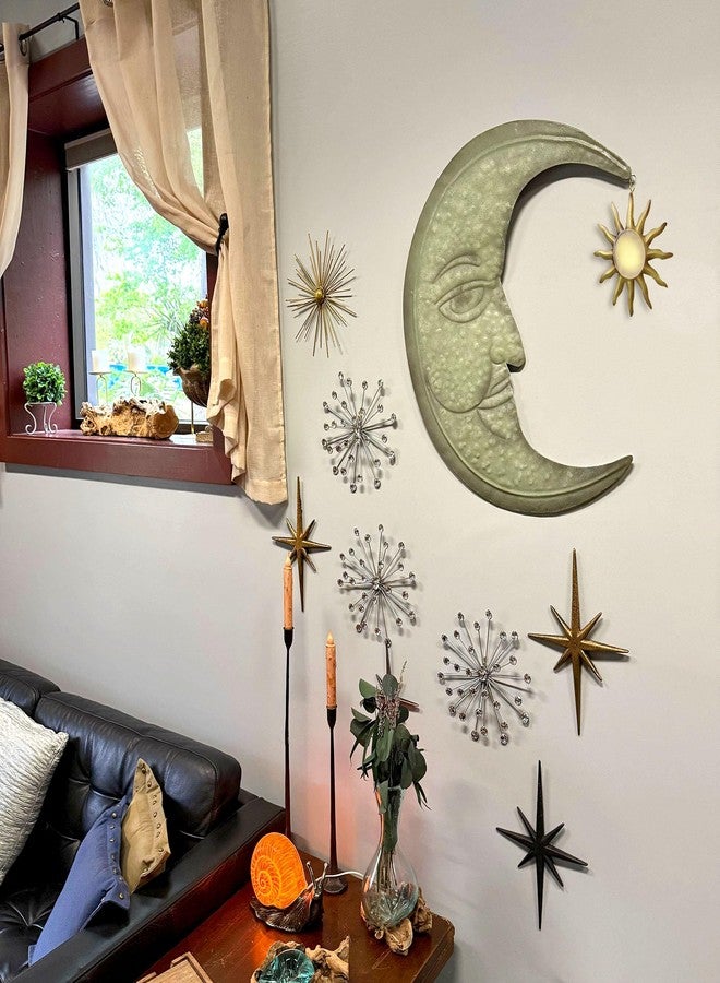 Zeckos Verdigris Green Crescent Moon Wall Décor with Bronze Sun Dangler Accent - 25 Inches High - Enchanting Celestial Harmony - Indoor/Outdoor Metal Art Sculpture - Image 5