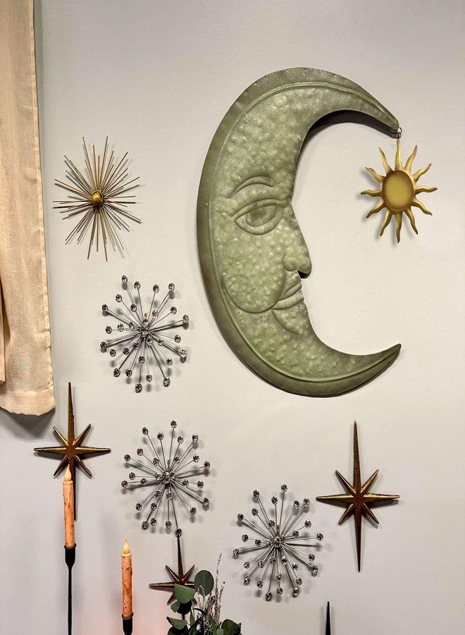Zeckos Verdigris Green Crescent Moon Wall Décor with Bronze Sun Dangler Accent - 25 Inches High - Enchanting Celestial Harmony - Indoor/Outdoor Metal Art Sculpture - Image 4