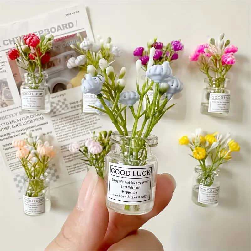 Cross-Border Ins Style Simulated Flower Luminous Glass Bottle Refrigerator Magnet 3D Vase Fun Refrigerator Accessories Kitchen