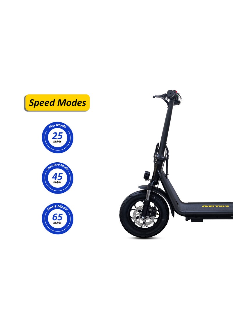 Mytoys MT756 Electric scooter 500W Brushless Motor, 65KM/H Max Speed,36V 10AH Battery, 30-35KM Range, Foldable Design Electric Scooter, 12â€ Off-Road Rubber Tires, Front Suspension, Dual Disc Brakes, LED Headlamp, Rear Luggage Tray â€“ MT756 - Image 2