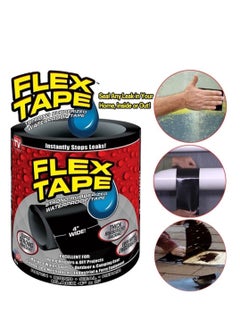 FLEX TAPE Waterproof Flex Seal Super Strong Adhesive Sealant Tape For Any Surface, Stops Leaks, Large (Black) 