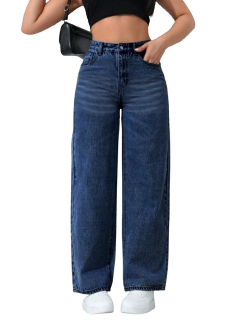 Ben Martin Baggy Jeans for Women || Women,s Loose Jean Pants || Oversized Jean's for Women's || Wide Leg Jean,s for Woman || Casual Jins for Woman's || Loose Jin Pant for Woman,s Dark Blue 01-34 - Image 2