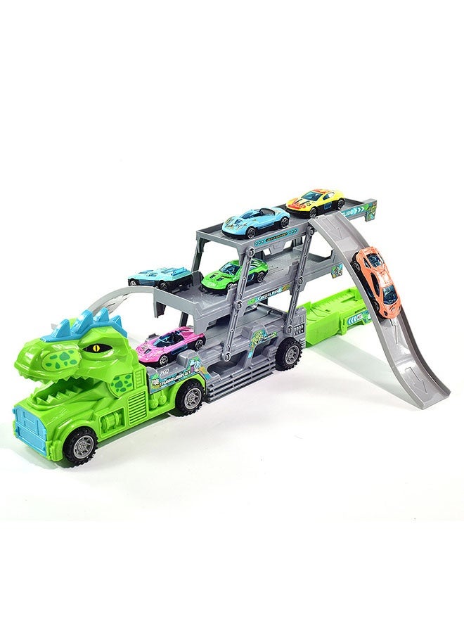 Race Car Track Toy Truck Toy with Slots,Foldable 3-Layer Car Track Playset with 8 Mini Cars,Transport Container Trucks,Play Vehicles For 3+ Years Boys - Image 1