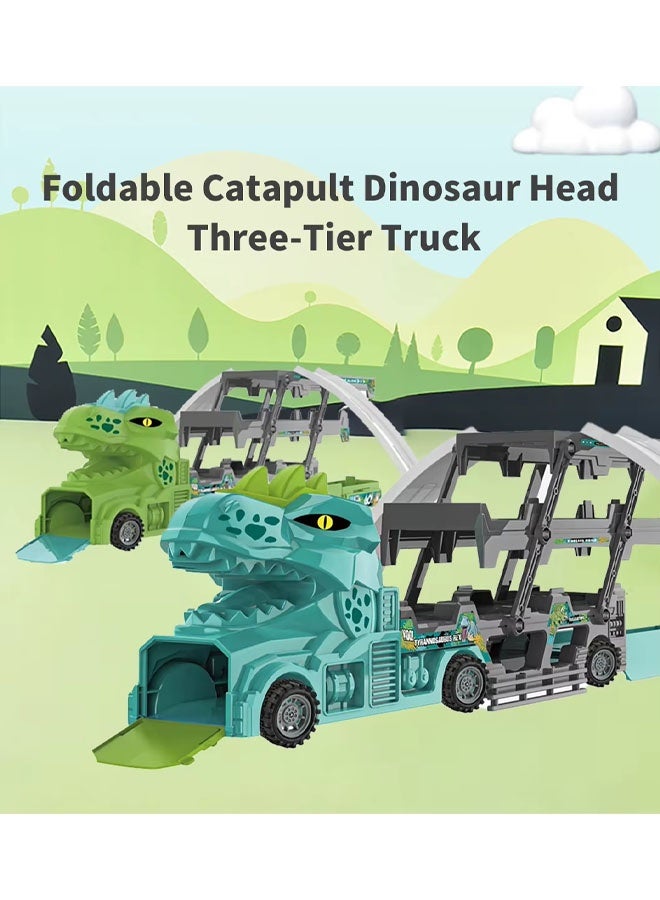 Race Car Track Toy Truck Toy with Slots,Foldable 3-Layer Car Track Playset with 8 Mini Cars,Transport Container Trucks,Play Vehicles For 3+ Years Boys - Image 3