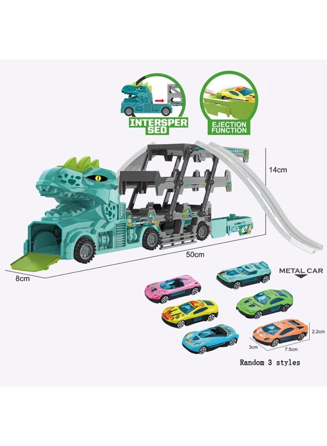 Race Car Track Toy Truck Toy with Slots,Foldable 3-Layer Car Track Playset with 8 Mini Cars,Transport Container Trucks,Play Vehicles For 3+ Years Boys - Image 2