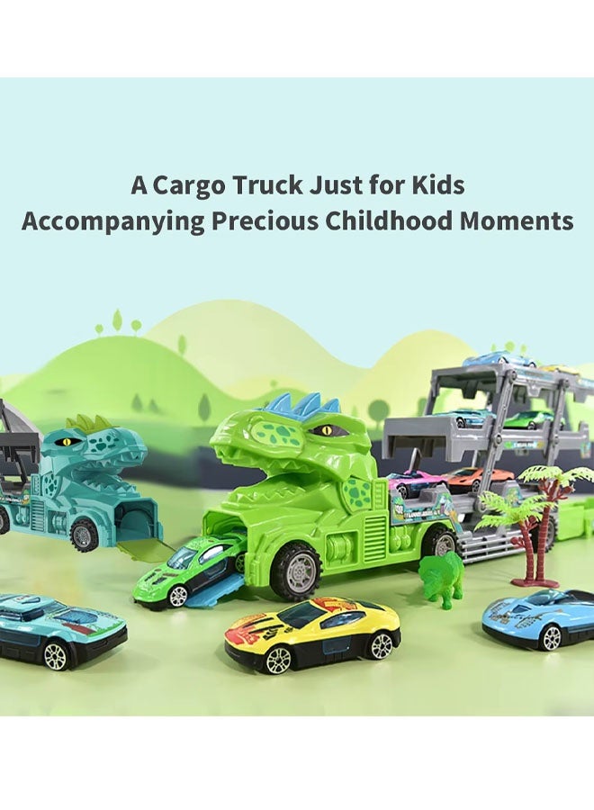 Race Car Track Toy Truck Toy with Slots,Foldable 3-Layer Car Track Playset with 8 Mini Cars,Transport Container Trucks,Play Vehicles For 3+ Years Boys - Image 4