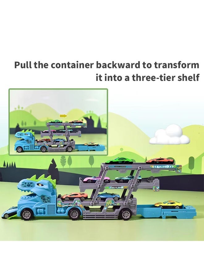 Race Car Track Toy Truck Toy with Slots,Foldable 3-Layer Car Track Playset with 8 Mini Cars,Transport Container Trucks,Play Vehicles For 3+ Years Boys - Image 5