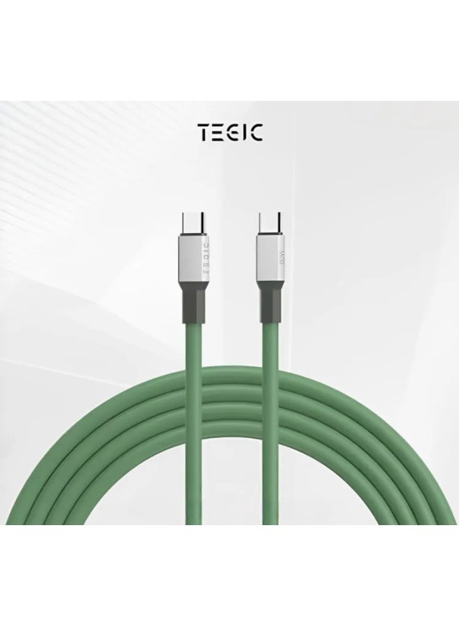 TEGIC Silicone Cable Fast Charging PD Data Cable with Magnetic Skin-friendly Silicone Dual USB-C Ports Type-C Charging Cable 60W 1.2m Green C to C Compatible with Apple iPhone 16/15/14 Pro Max - Image 2